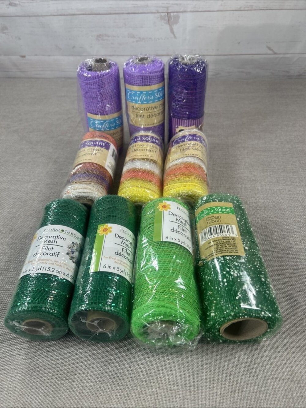 Lot 10 Crafter's Square Decorative Mesh Green purple multicolored 6” x 5yd New